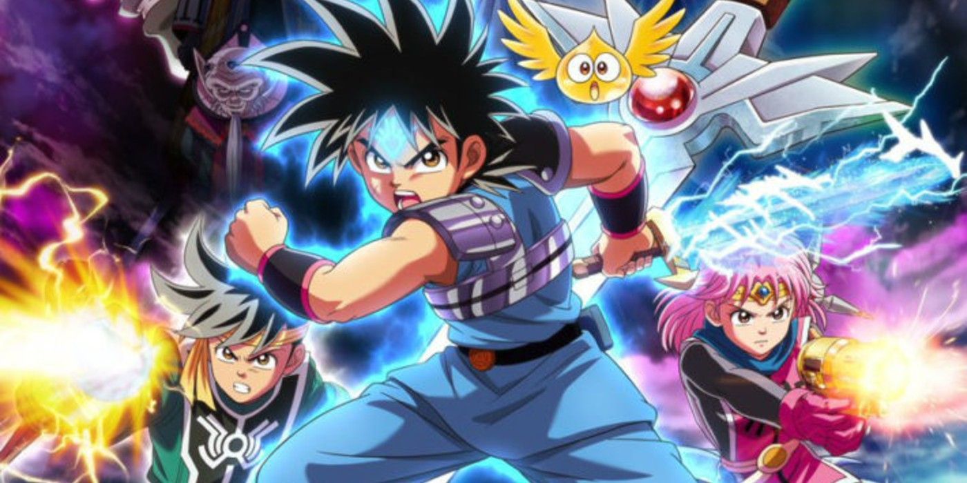 Dragon Quest The Adventure of Dai A Hero's Bonds characters wielding weapons surrounded by electrical energy.