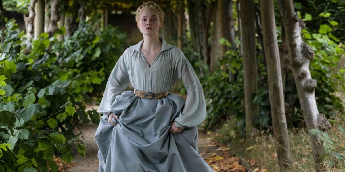 Catherine (Elle Fanning) running through the palace grounds on The Great