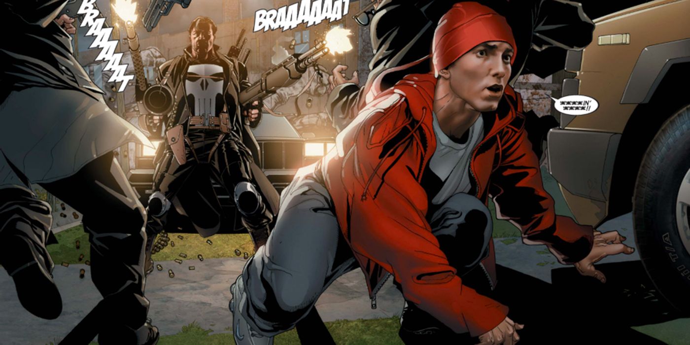 Eminem running from the Punisher