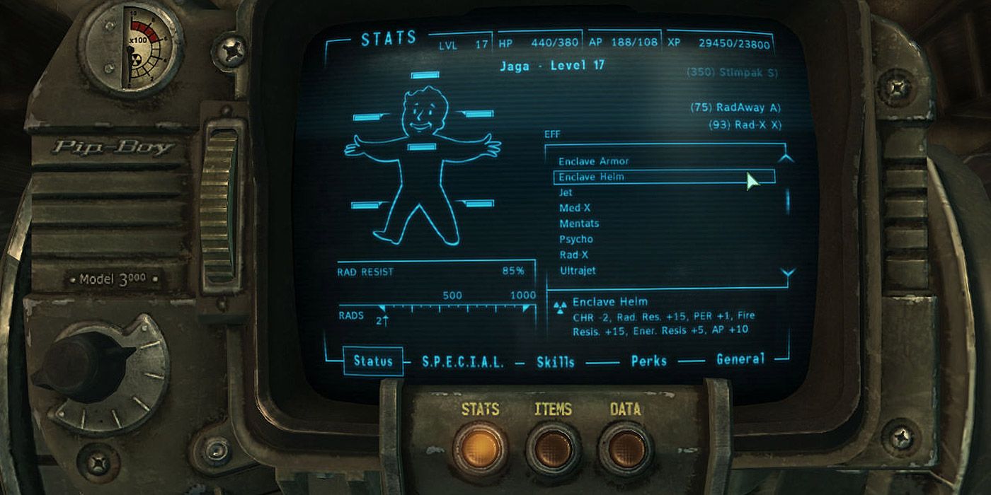 A Pip-Boy user interface from Fallout 3