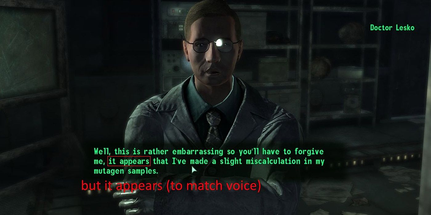 A shot of a bug fix for Fallout 3's dialogue system