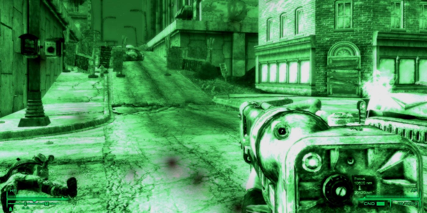 Wandering through the wasteland of Fallout 3 with night vision goggles