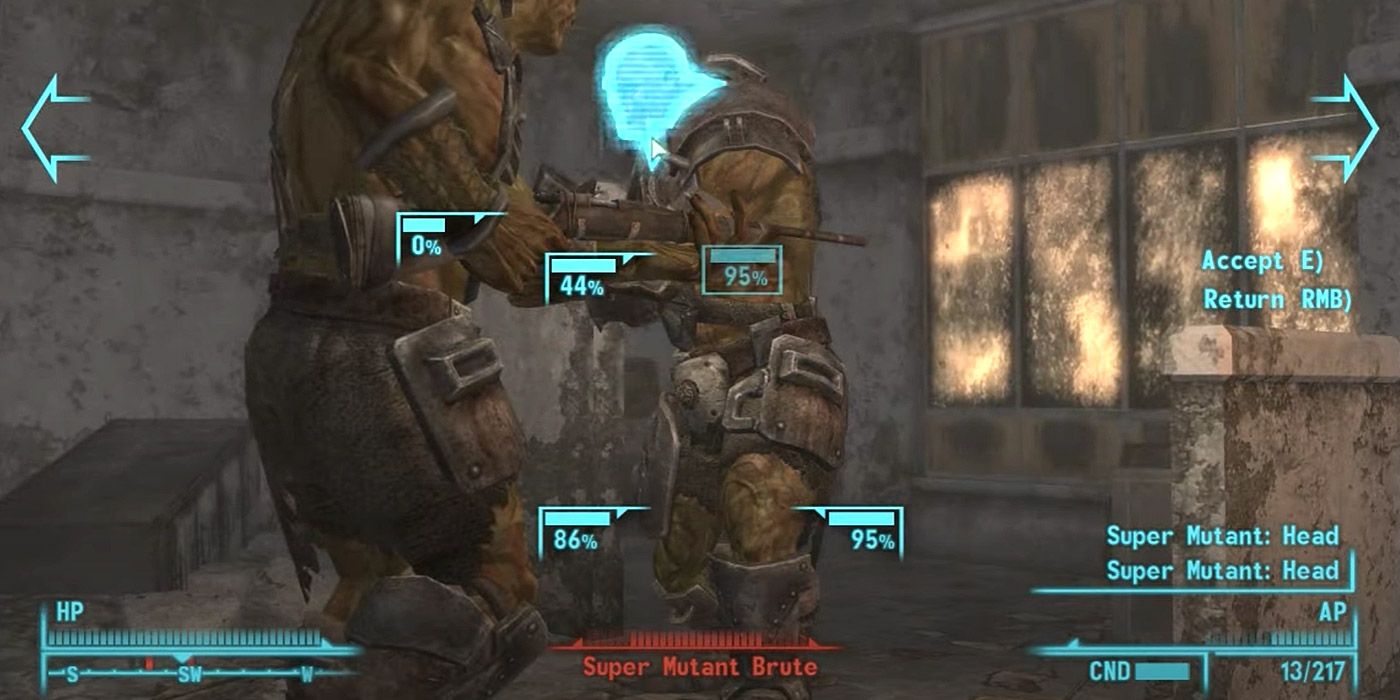 Aiming at a super mutant using VATS in Fallout 3