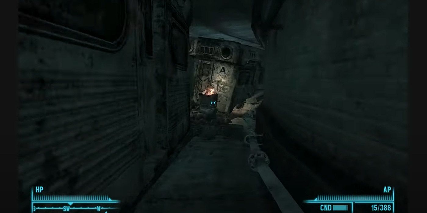 A destroyed subway tunnel in Fallout 3