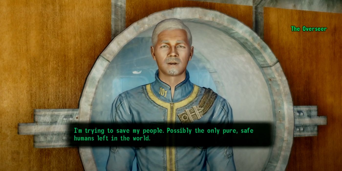 The player argues with the Overseer in Fallout 3