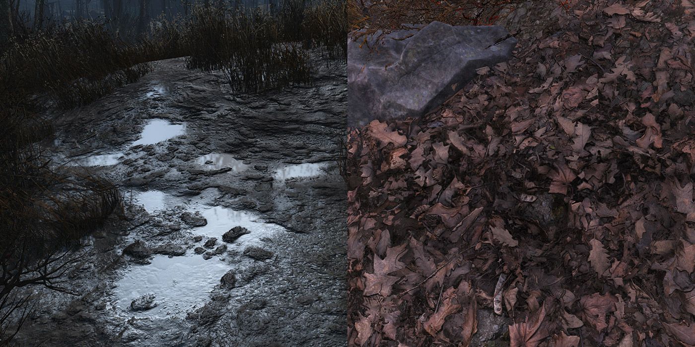 Split image of a landscape texture overhaul mod for Fallout 4