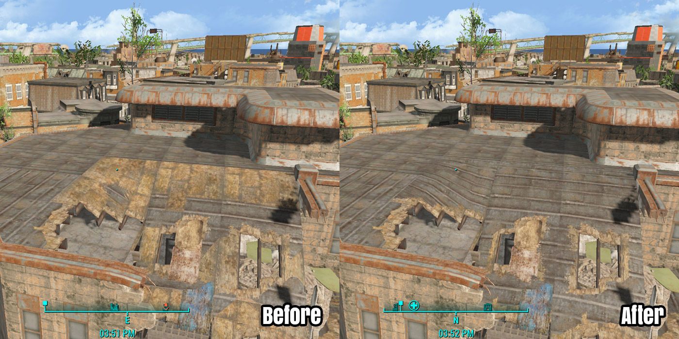 A comparison of an environmental texture fix mod for Fallout 4