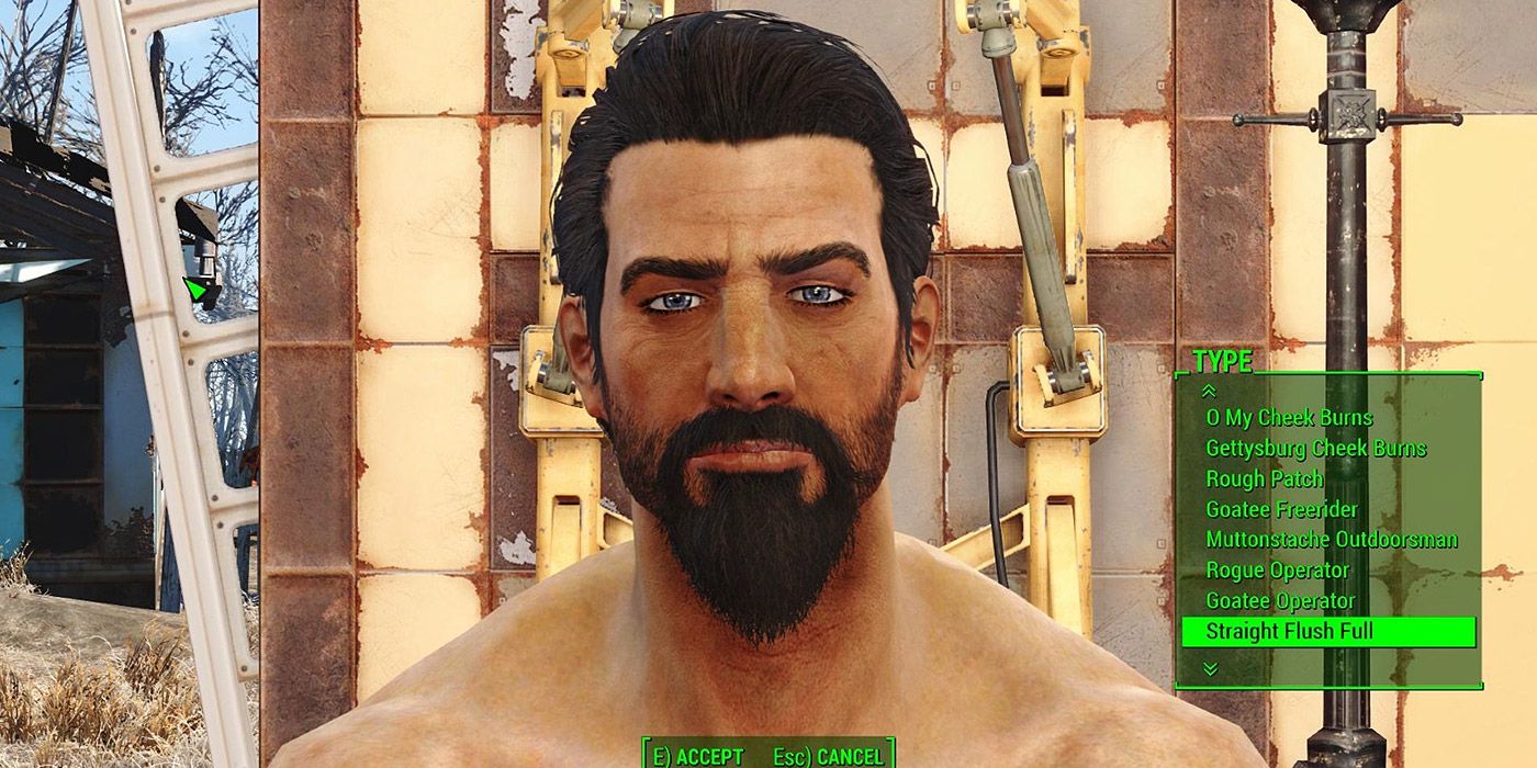 A shot of a Fallout 4 character with a custom beard