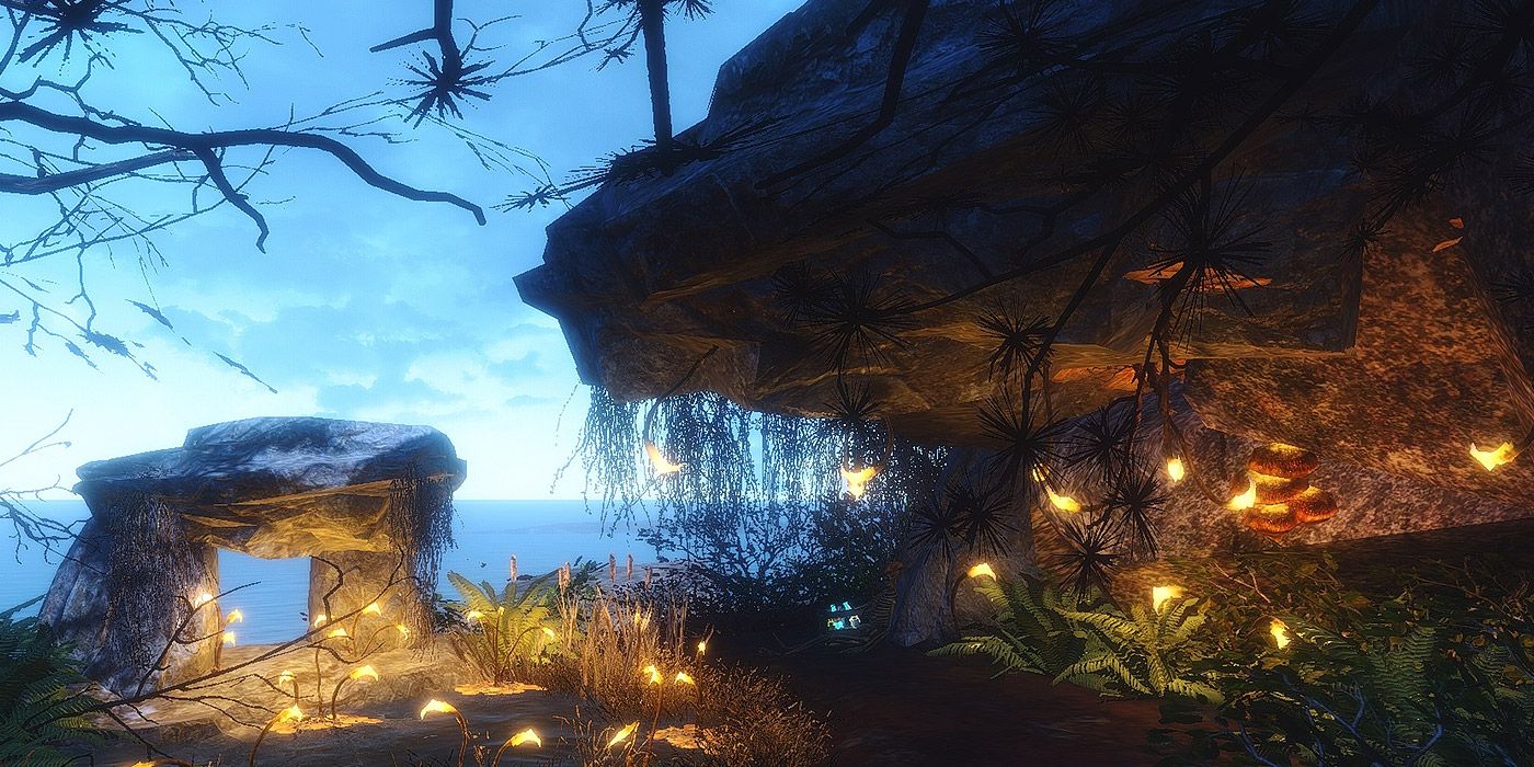 Various glow bugs at dusk on Shipwreck Isle for Fallout 4