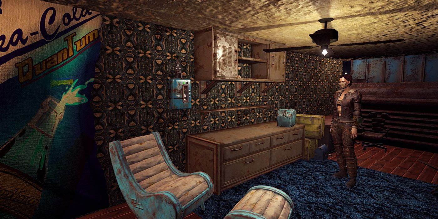 A player standing around in a decorated home in Fallout 4