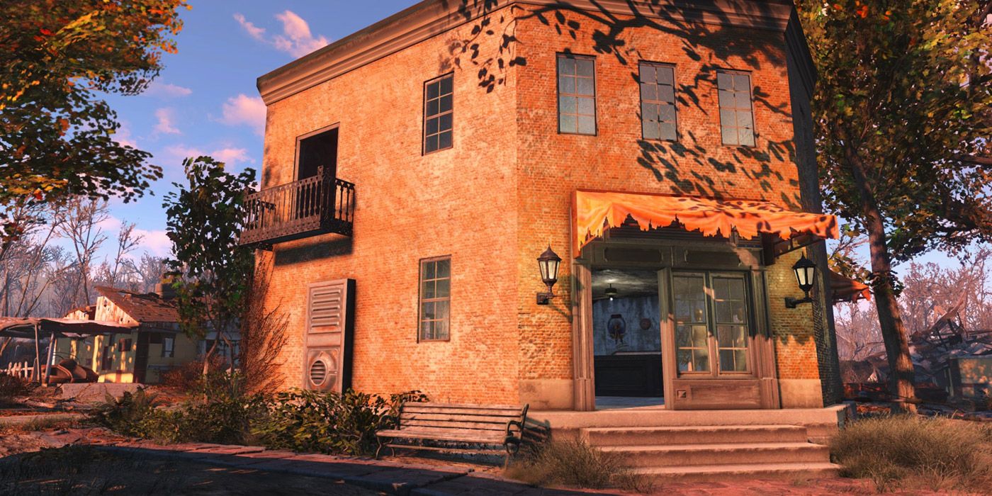 A custom-built house in the afternoon sun in Fallout 4