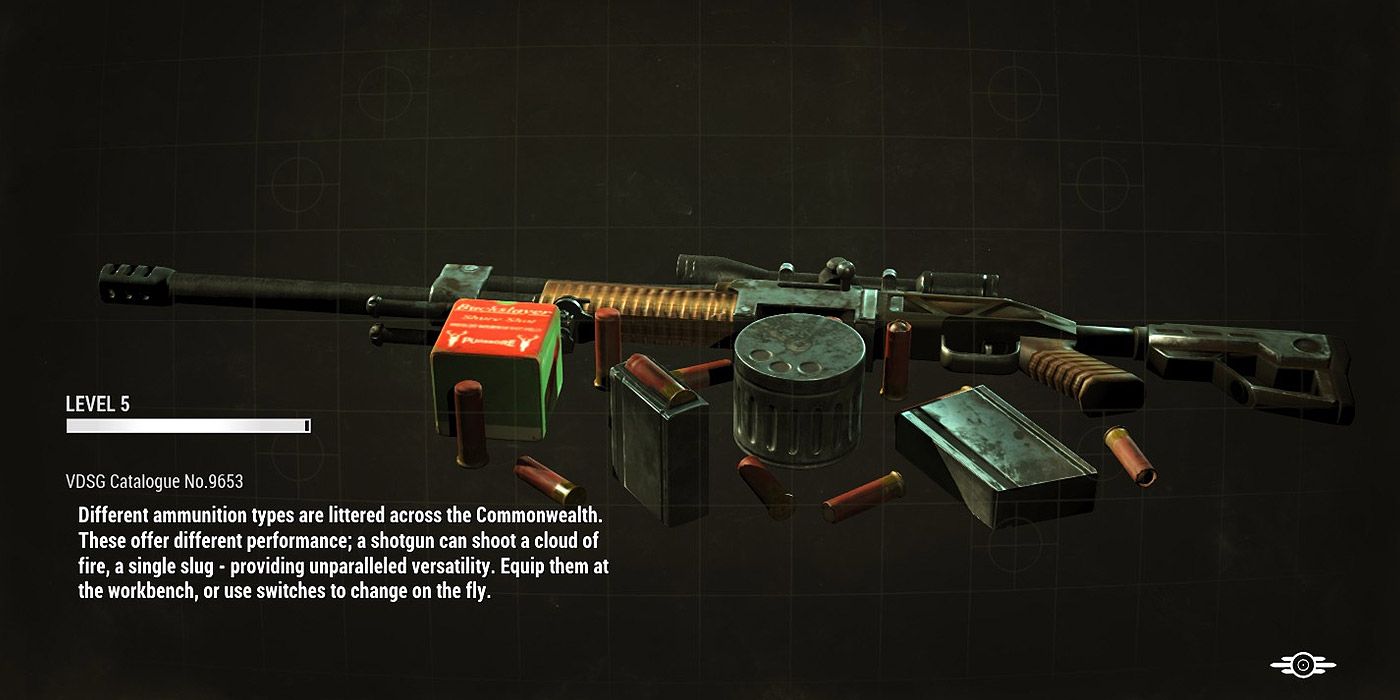 A descriptive loading screen featuring an assault rifle from Fallout 4