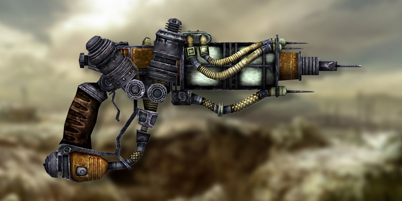 A shot of the NovaSurge pistol from Fallout