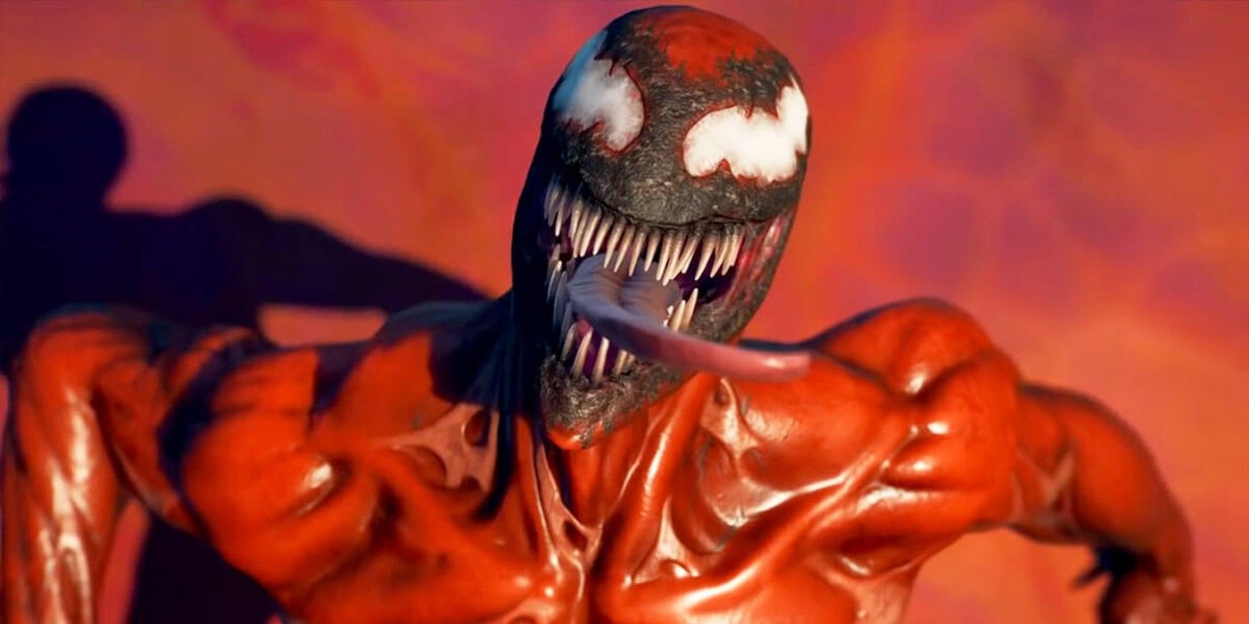 Carnage from Marvel Comics grins menacingly in Fortnite.