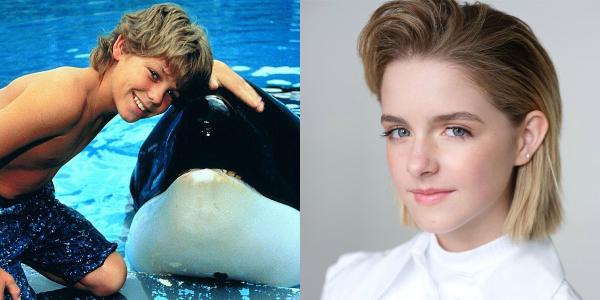 Split image showing Jesse and Willy from Free Willy, and actor McKenna Grace