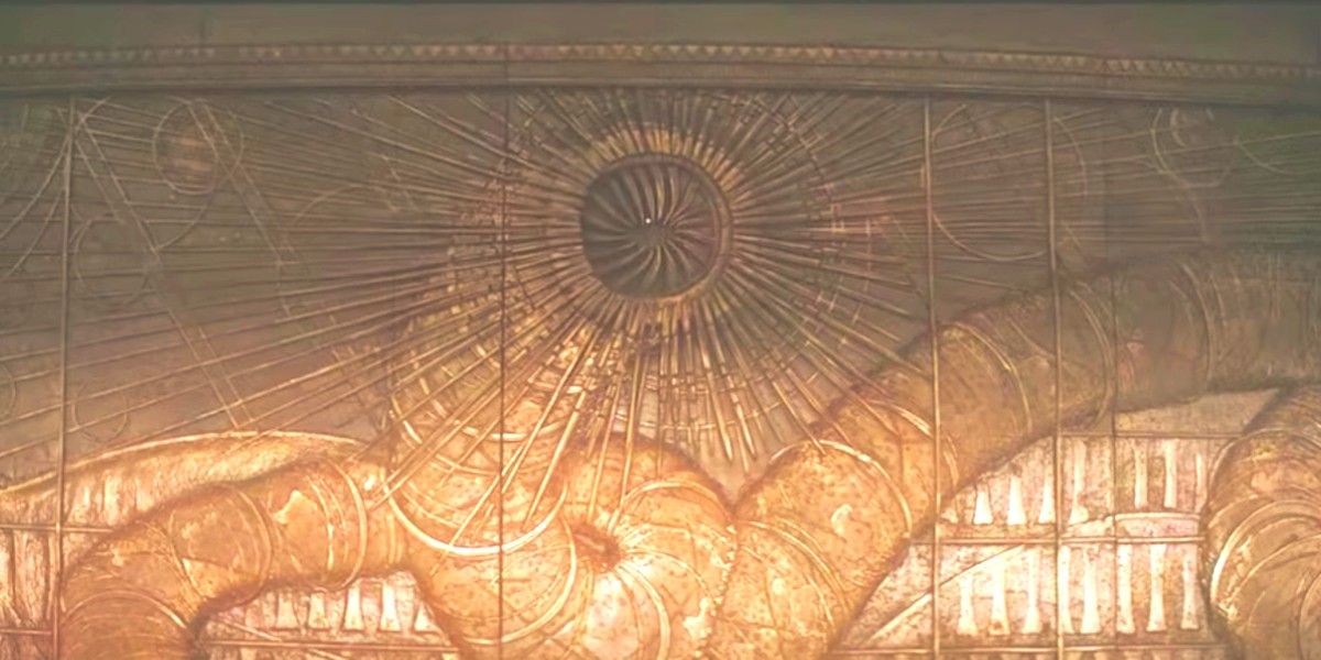 Fresco in the Emperor's palace on Arrakis in Dune 2021