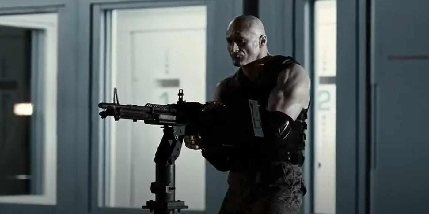 A zombie scientist fires a giant machine gun in Far Cry