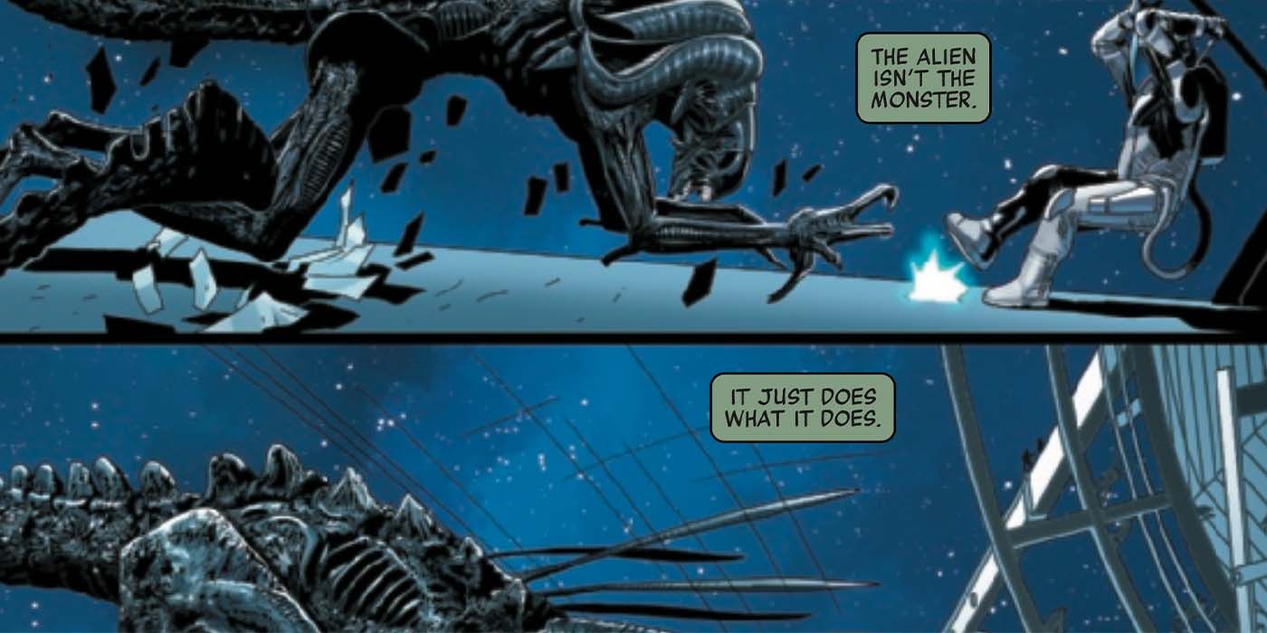 Gabe Cruz fighting xenomorph in Alien #6 from Marvel Comics.