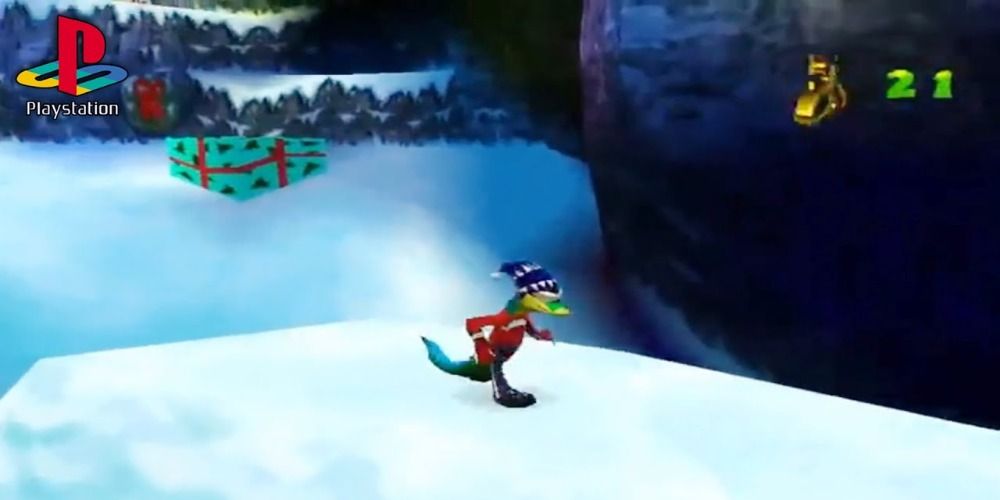 Gameplay of a running gecko in the snow from Deep Cover Gecko on PS1