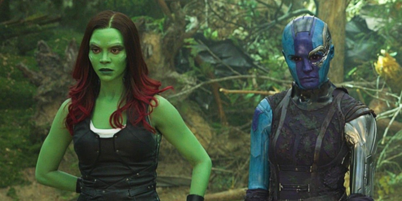 Gamora and Nebula standing in forest in Guardians of the Galaxy Vol. 2