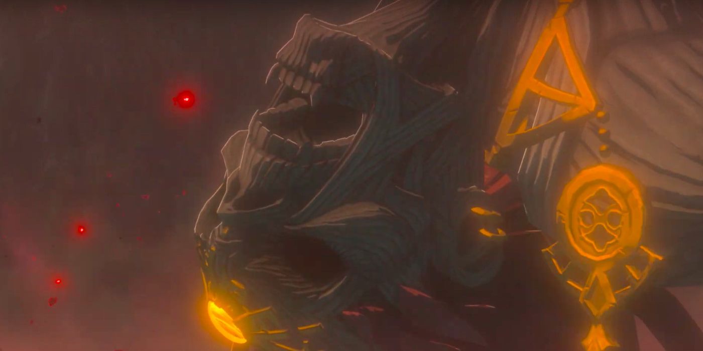 Ganon's corpse lies with its mouth agape in Zelda: Breath of the Wild.