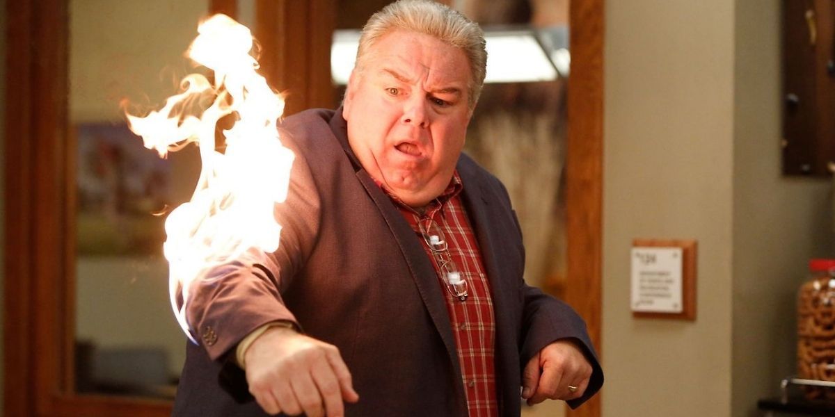 Jerry's arm on fire in Parks and Rec
