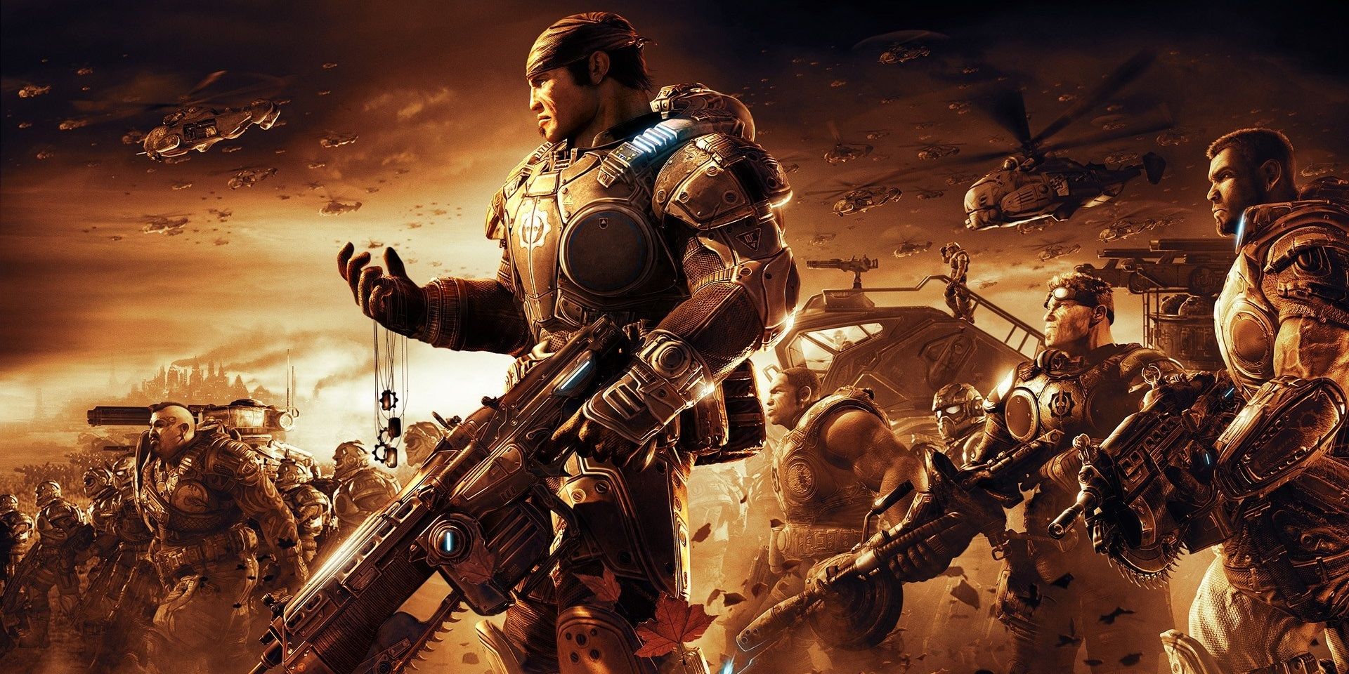 The Delta Squad preparing for battle in the video game, Gears of War 2