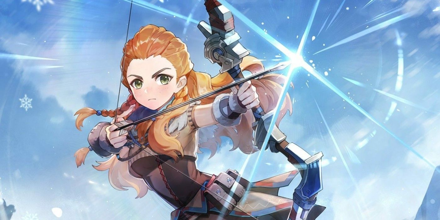 Aloy fires her bow and arrow in Genshin Impact