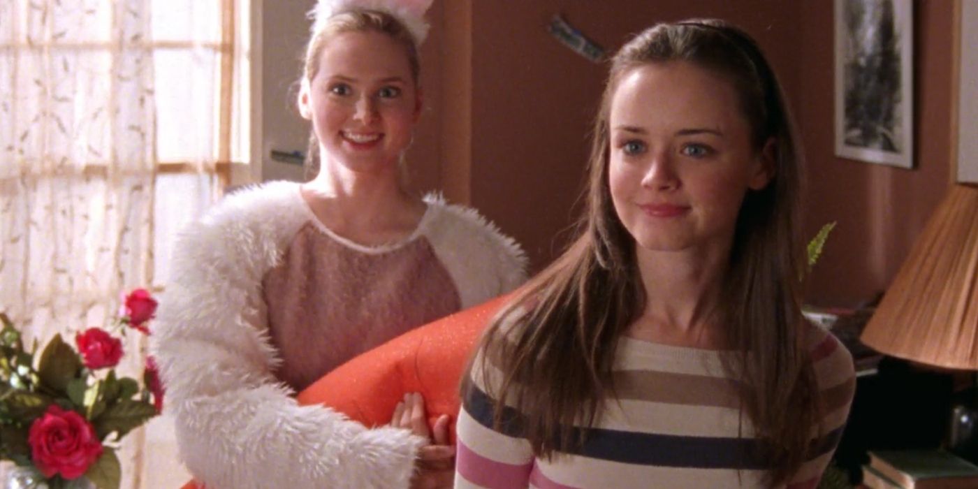 Carol in a bunny suit holding a carrot with Rory on Gilmore Girls