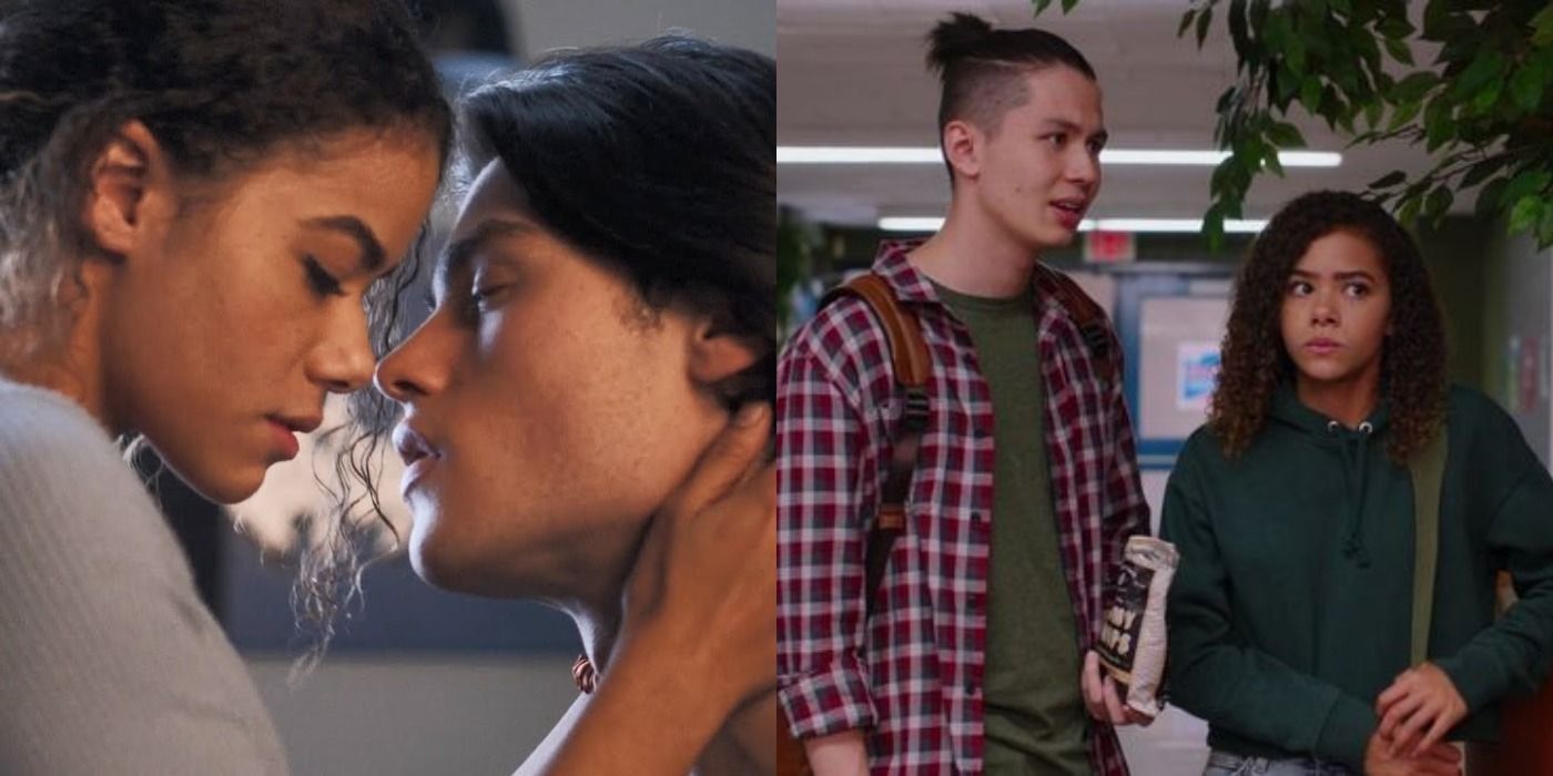 Split image showing Ginny and Marcus kissing, and Ginny and Hunter together in Ginny &amp; Georgia