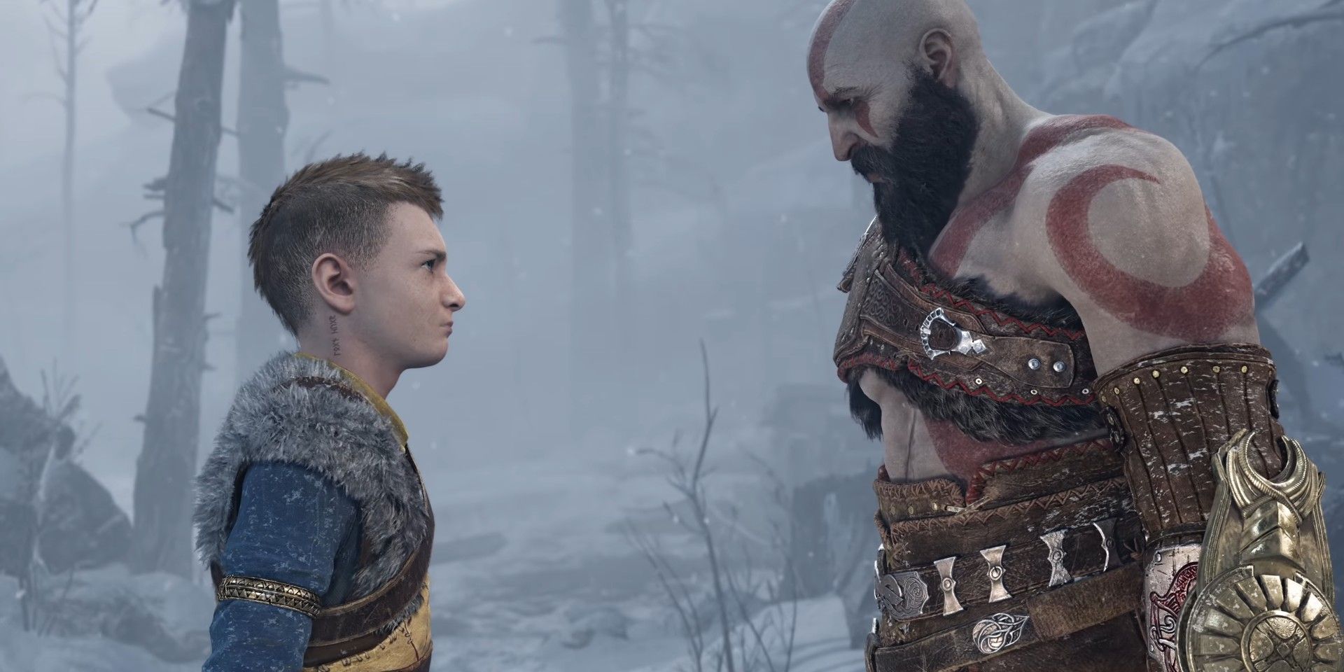 Kratos looks at Atreus in God of War Ragnarok