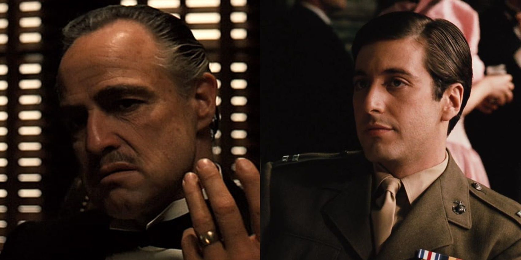 A split image of characters from the Godfather movie trilogy.