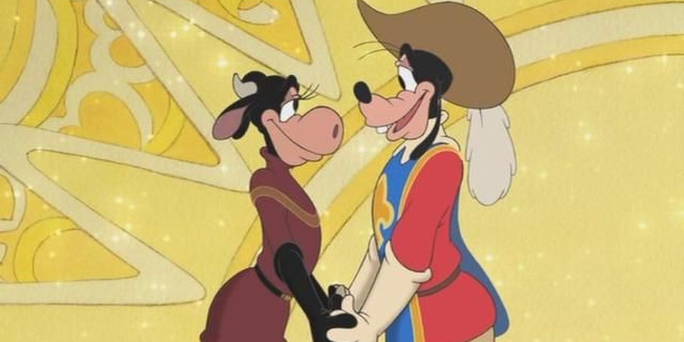Goofy and Clarabelle in love in the Three Musketeers