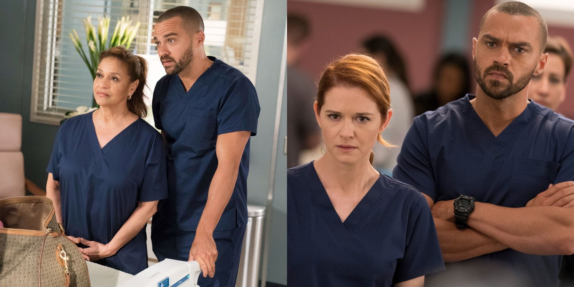 Split image showing Jackson with Catherine and with April in Grey's Anatomy