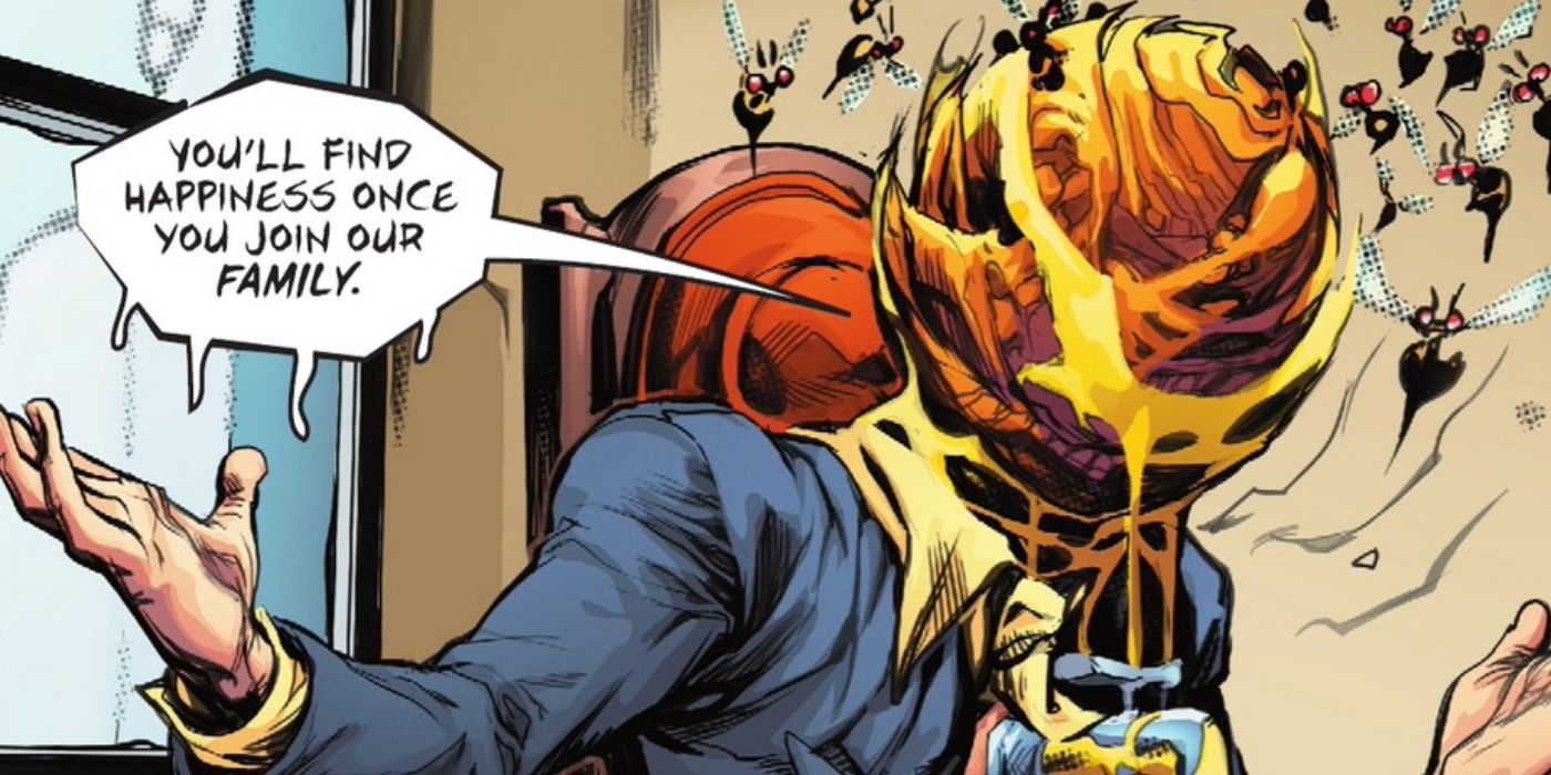 A guy with a bee hive for a head