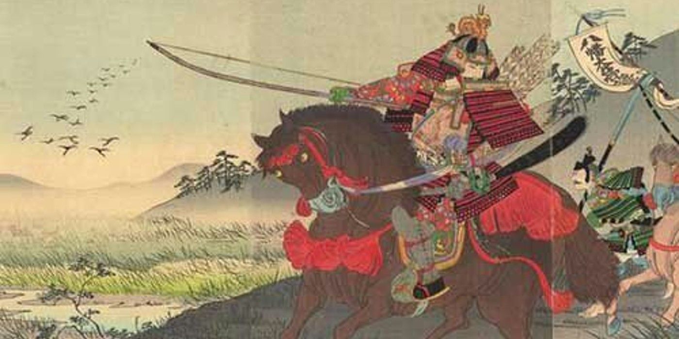 The Japanese god of war Hachiman on a horse