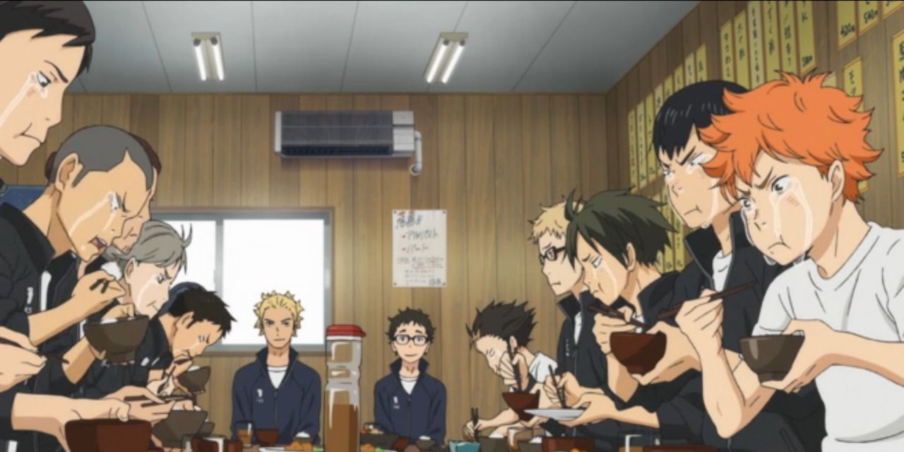 Karasuno eating to be stronger after losing to Seijoh. 