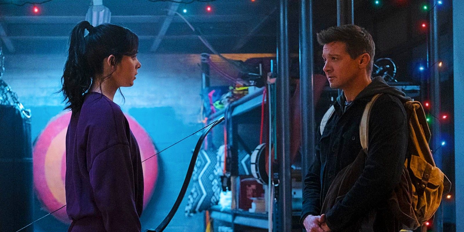 Jeremy Renner as Hawkeye and Hailee Steinfeld as Kate Bishop