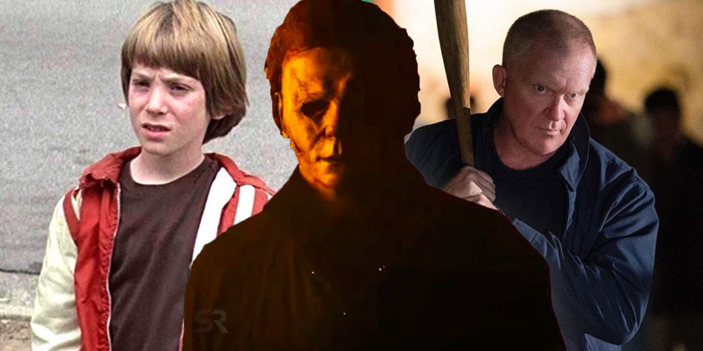 Tommy Doyle as a child, Michael Myers, and Tommy grown-up in Halloween Kills