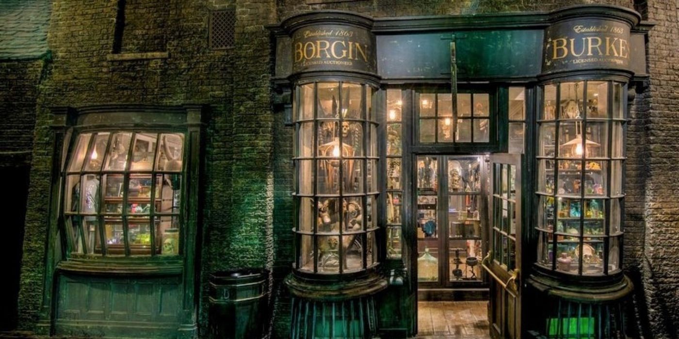 The outside of the Borgin and Burkes store from the Harry Potter franchise