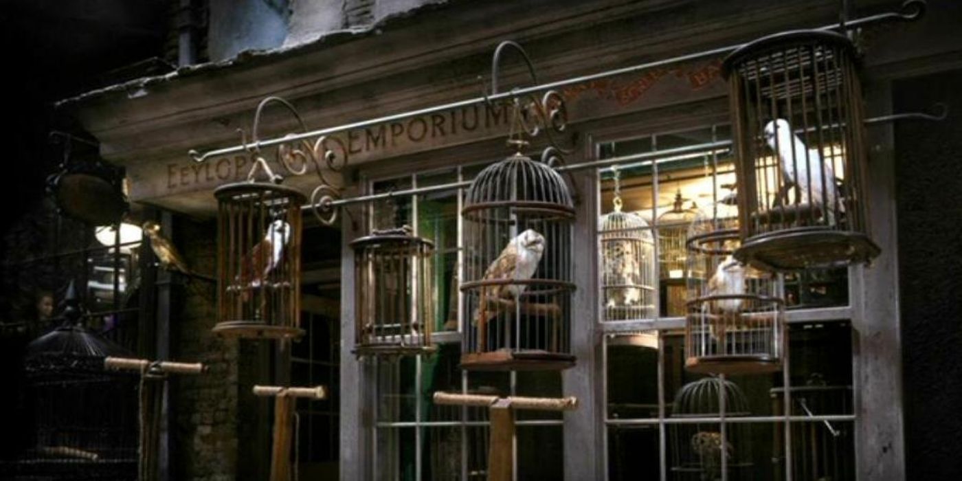 The outside of the Eeylops Owl Emporium store in the Harry Potter franchise