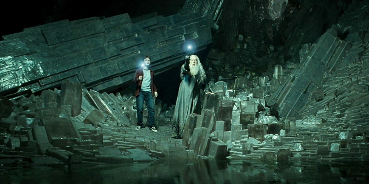 Harry and Dumbledore in the Horcrux cave in Half Blood Prince