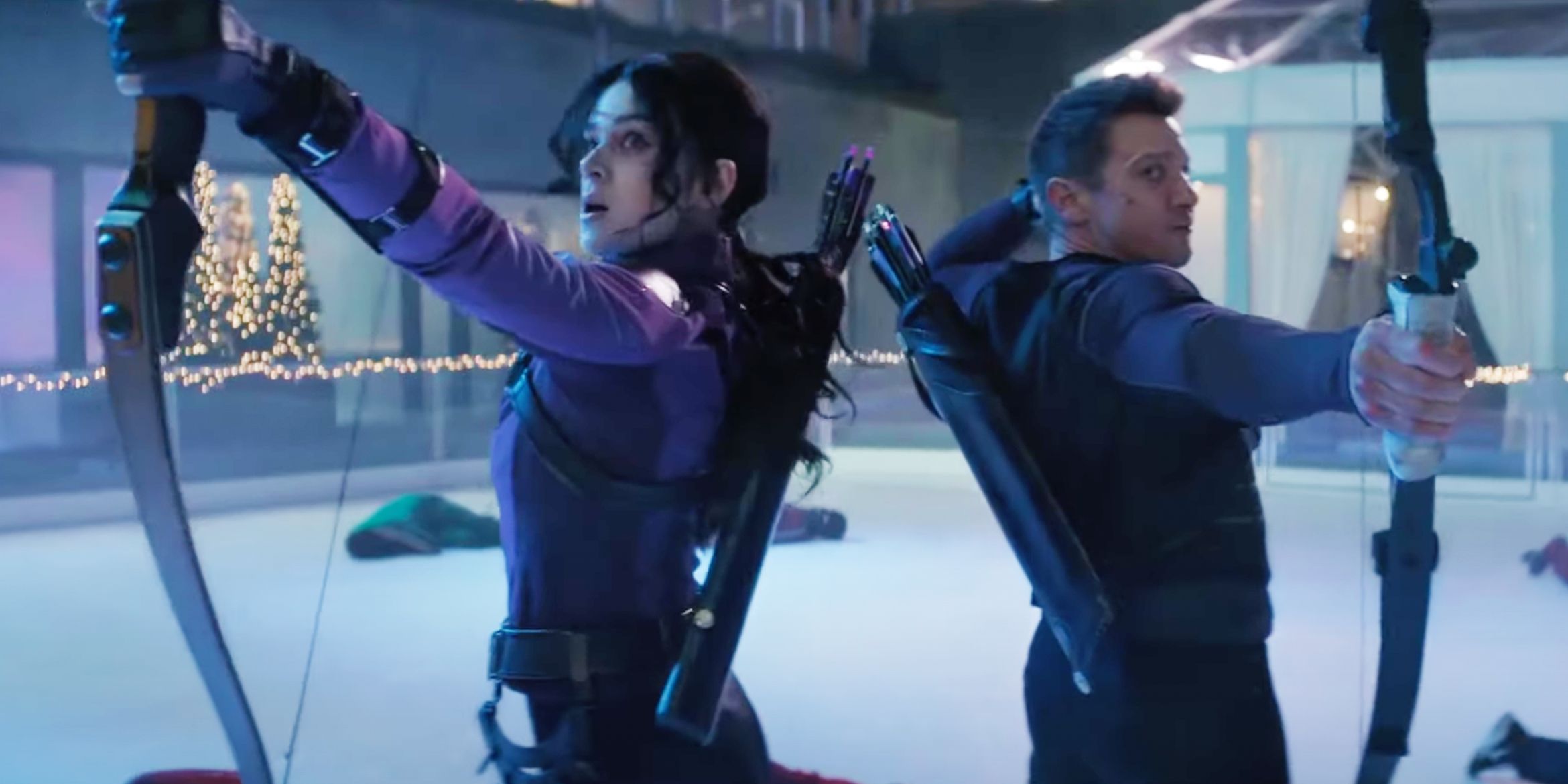 Kate and Clint about to fire their arrows in Hawkeye