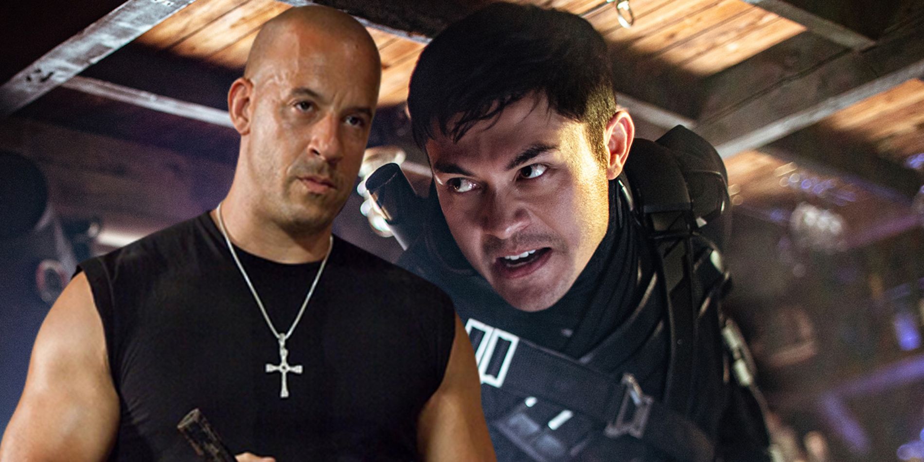 Henry Golding and Vin Diesel as Snake Eyes and Dom Toretto in Fast and Furious