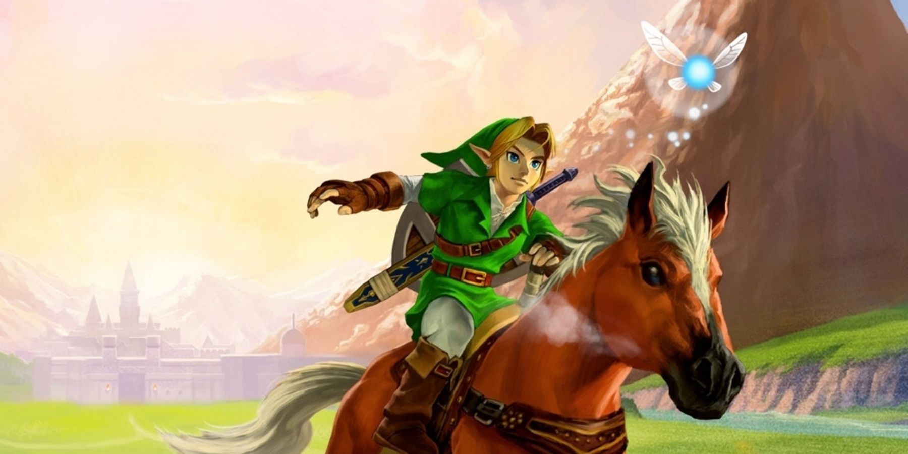 Link riding through Hyrule in Ocarina of Time
