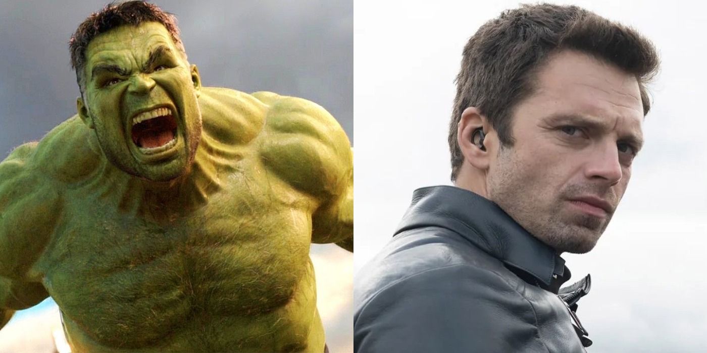 Split image of Hulk in Thor: Ragnarok and Bucky in The Falcon and the Winter Soldier