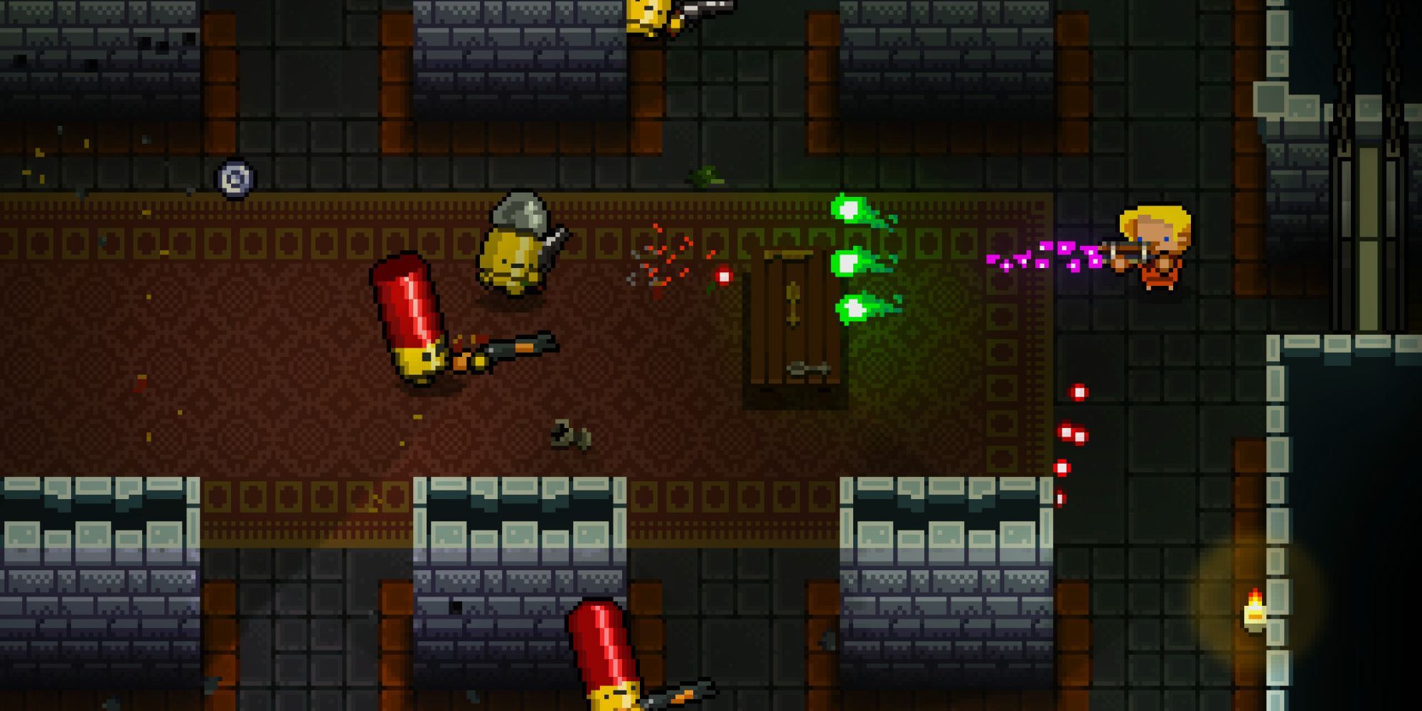 Imagem do jogo Enter The Gungeon com o personagem do jogador lutando contra inimigos com armas