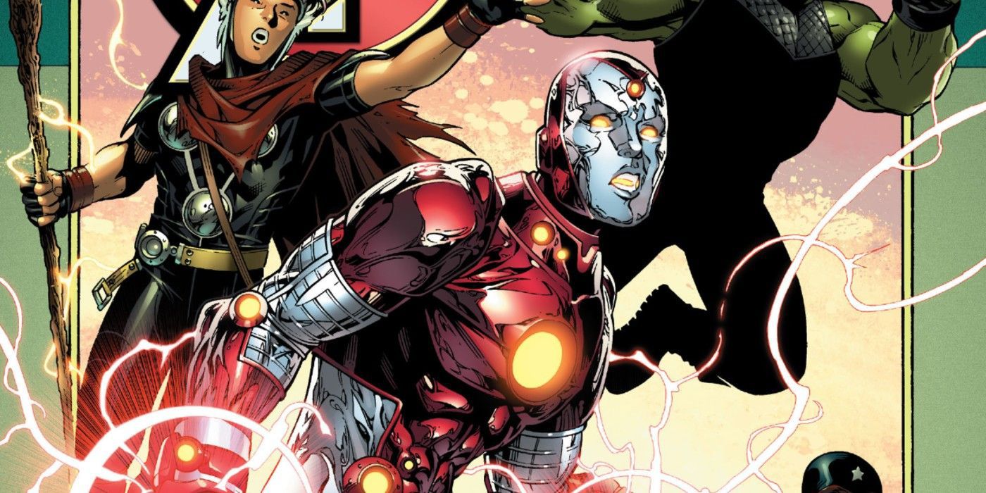 Iron Lad fighting with the Young Avengers.