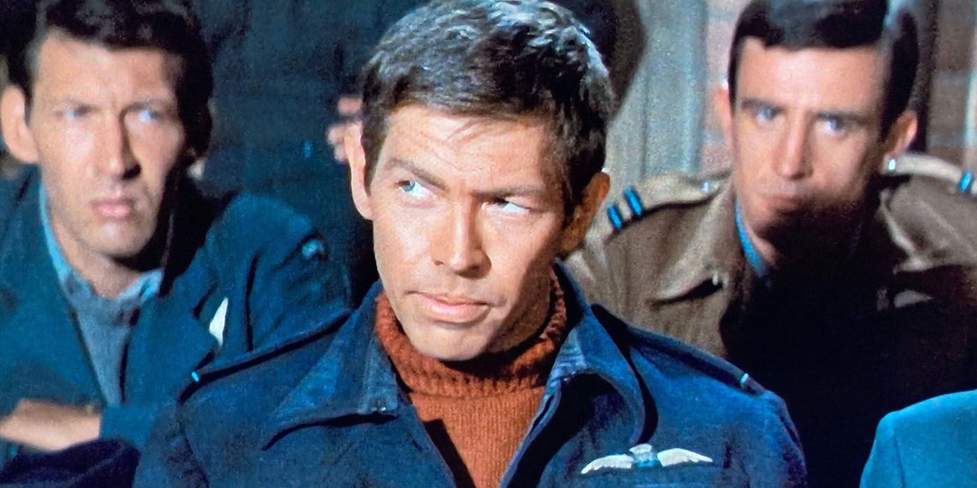 James Coburn looks to his side in The Great Escape.