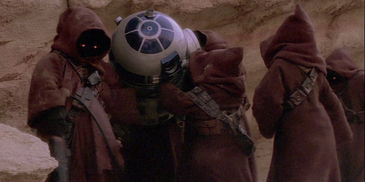 Jawas carrying away R2-D2 in Star Wars